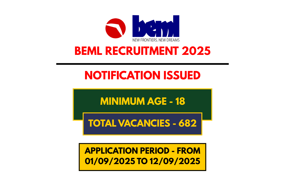 BEML Recruitment 2025 Apply Online for 682 Posts, Eligibility, Fee & Last Date