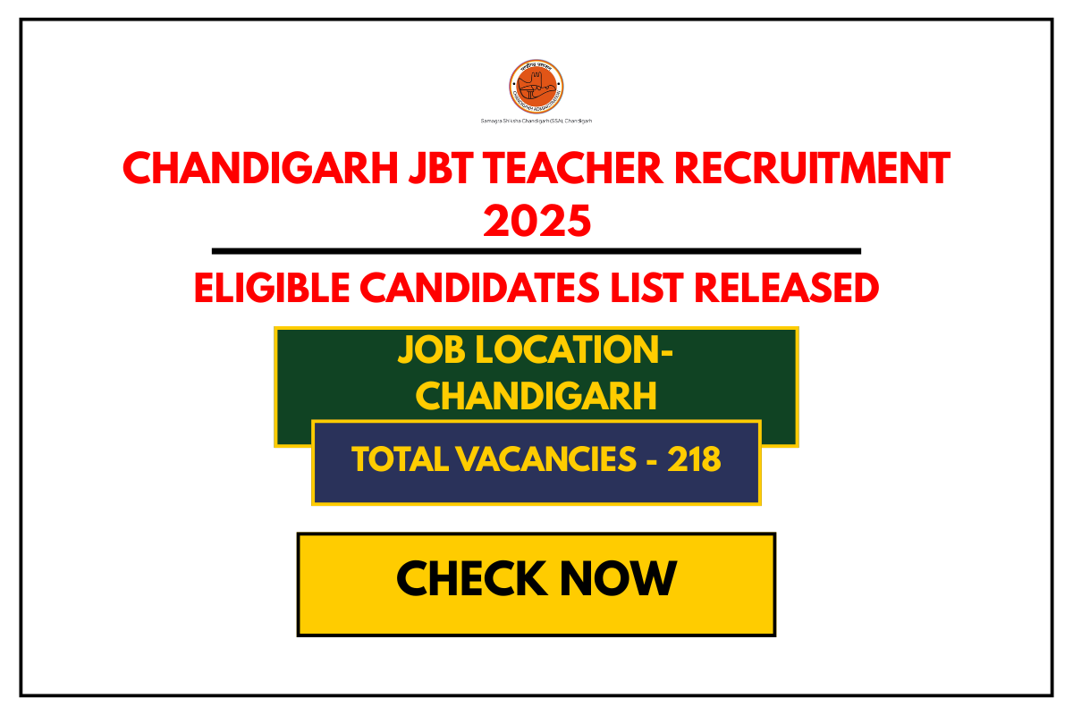 Chandigarh JBT Teacher Recruitment 2025 218 Vacancies, Eligible Candidates List Released