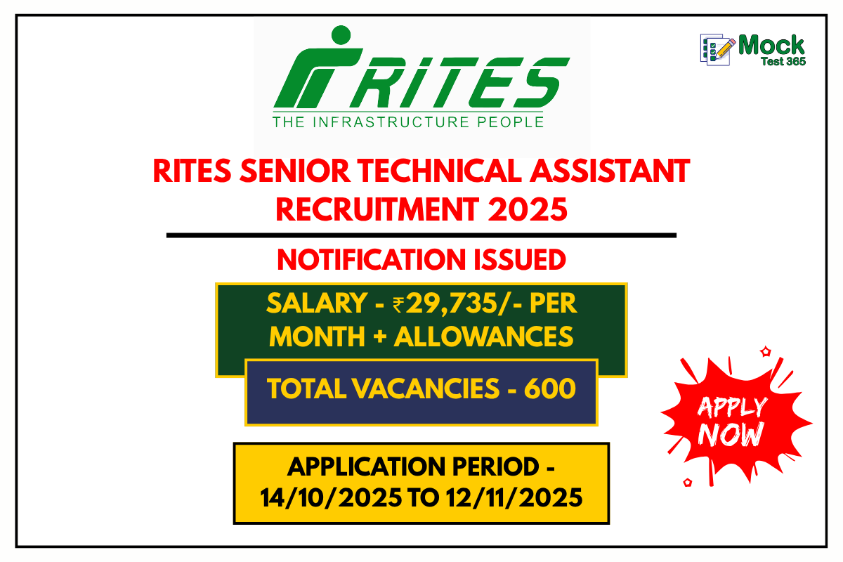 RITES Senior Technical Assistant Recruitment 2025 – 600 Posts Apply Online