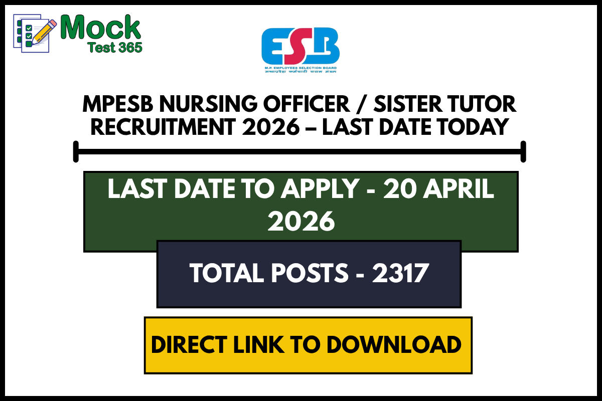 MPESB Nursing Officer Sister Tutor Recruitment 2026 – Last Date Today