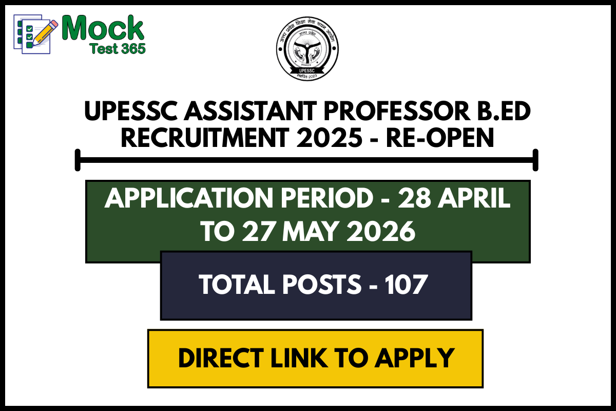 UPESSC Assistant Professor B.Ed Recruitment 2025 - Re-Open